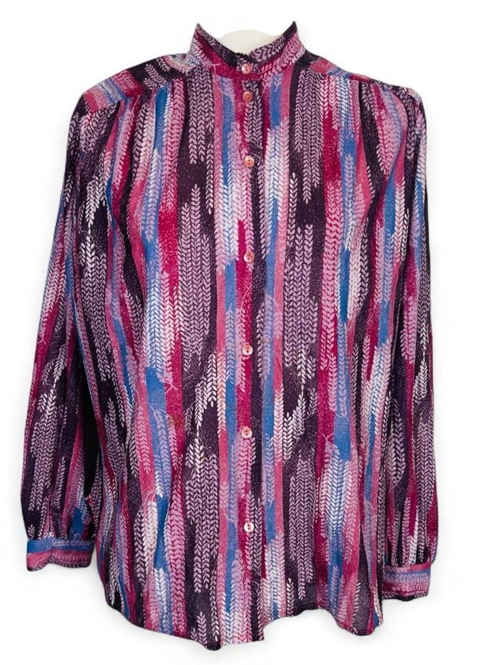 Vintage 60s 70s Teddi of California Size Large XL Blouse Top Purple Pink Design